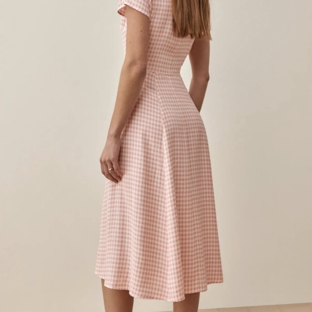 Reformation Wilma gingham dress in blush Pink size 4 NWT - Picture 3 of 10